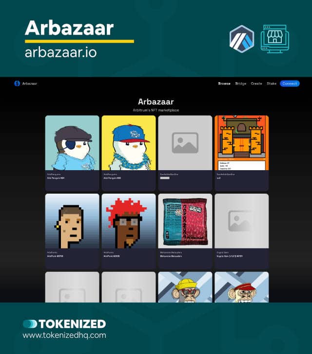 Screenshot of the "Arbazaar" Arbitrum NFT marketplace website.