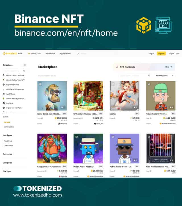 Screenshot of the "Binance NFT" Binance Smart Chain NFT marketplace website.