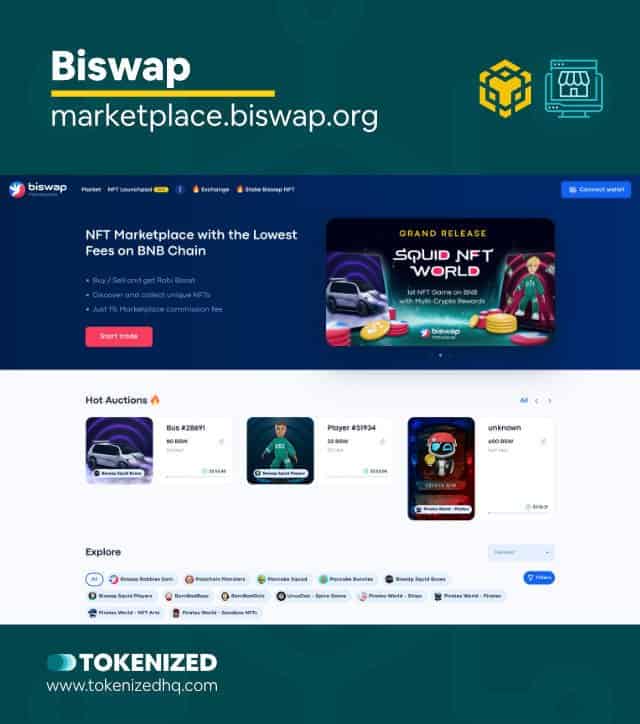 Screenshot of the "Biswap" BSC NFT marketplace website.