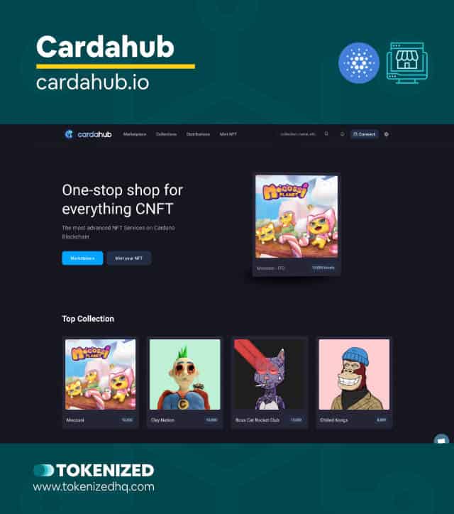 Screenshot of the "Cardahub" Cardano NFT marketplace website.