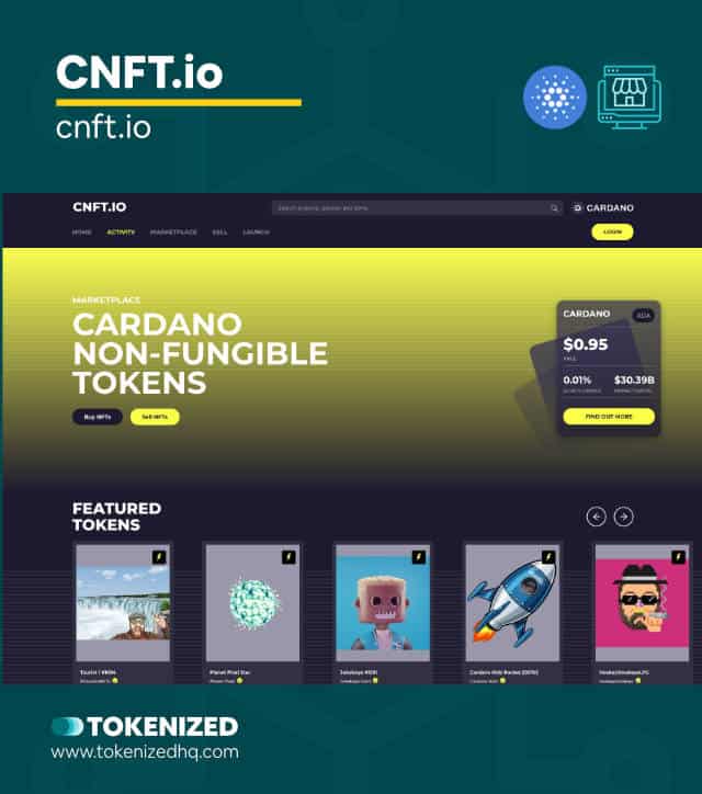 Screenshot of the "CNFT.io" Cardano NFT marketplace website.