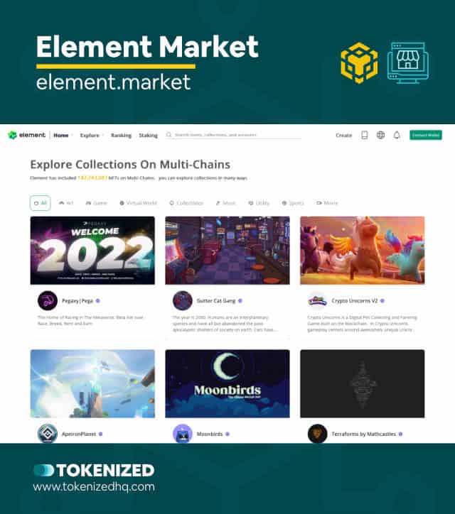 Screenshot of the "Element" BSC NFT marketplace website.