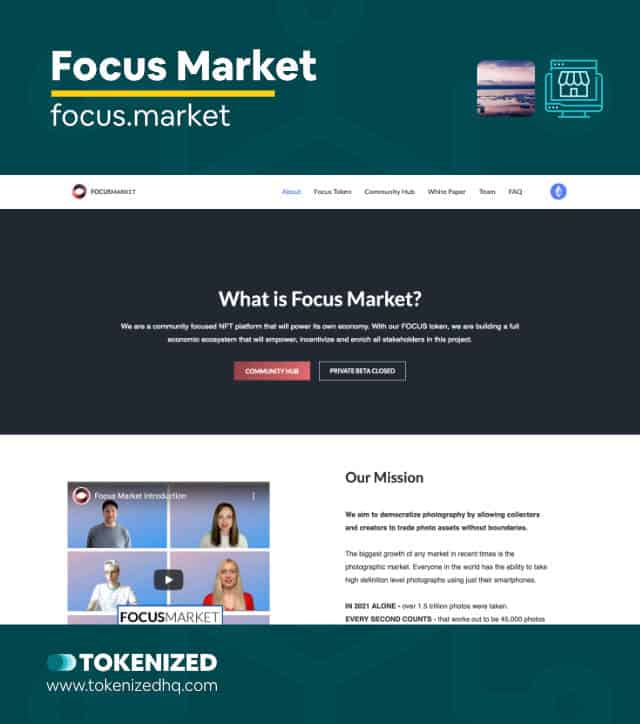 Screenshot of the "Focus Market" NFT photography marketplace website.