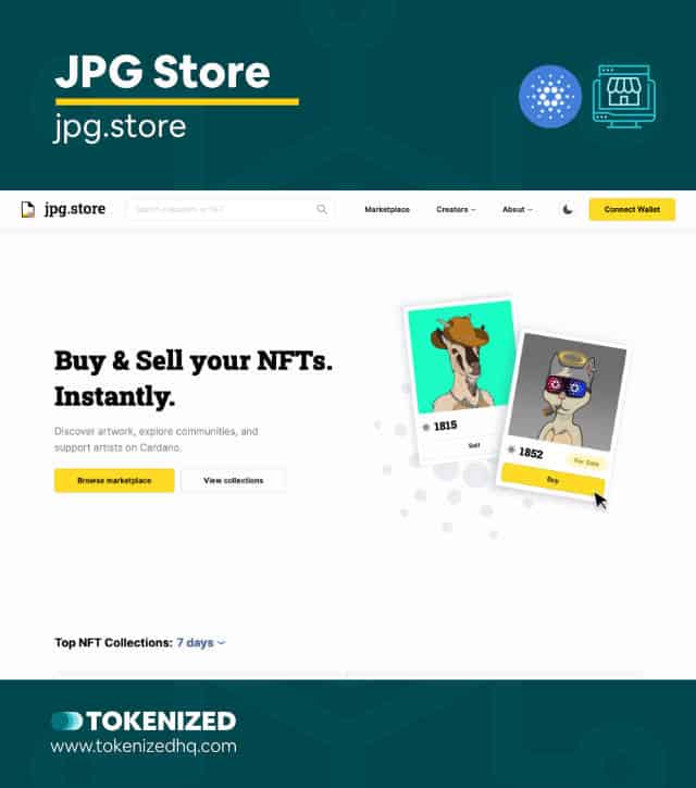 Screenshot of the "JPG Store" Cardano NFT marketplace website.