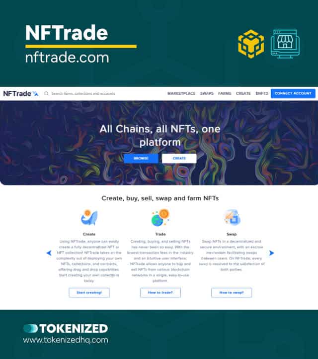 Screenshot of the "NFTrade" Binance Smart Chain NFT marketplace website.