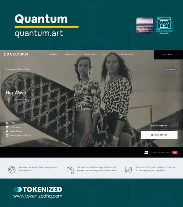 Screenshot of the "Quantum" NFT photography marketplace website.