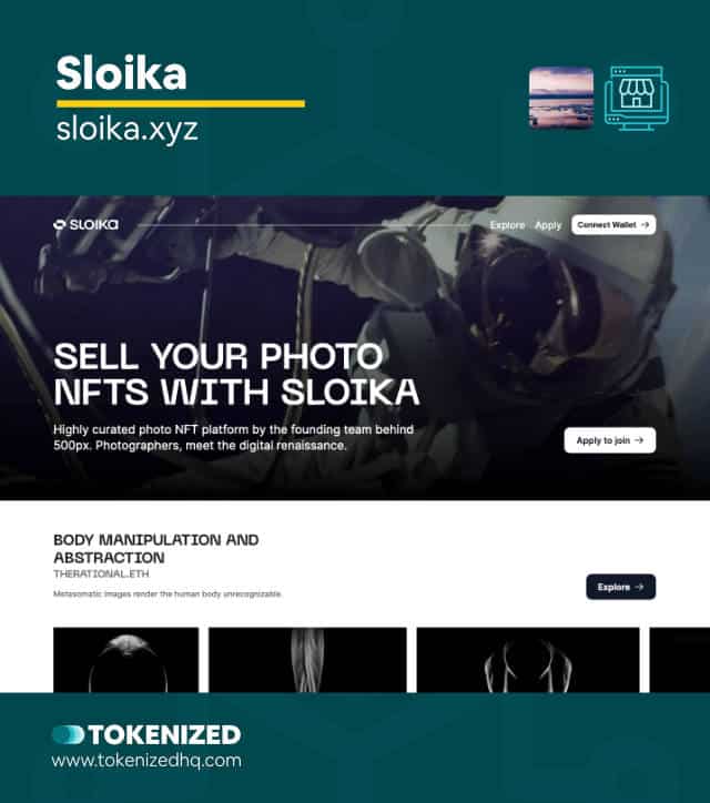 Screenshot of the "Sloika" NFT photography marketplace website.