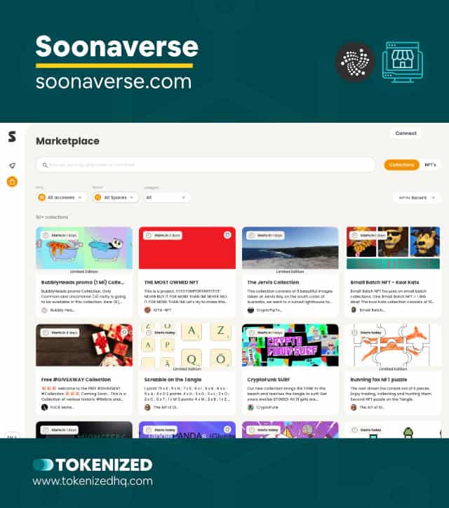 Screenshot of the "Soonaverse" IOTA NFT marketplace website.