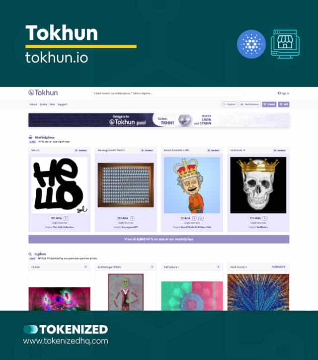 Screenshot of the "Tokhun" ADA NFT marketplace website.