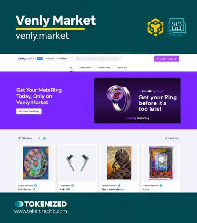 Screenshot of the "Venly Market" BSC NFT marketplace website.