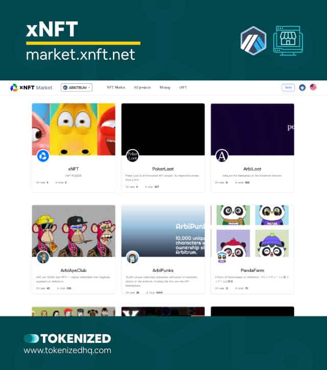 Screenshot of the "xNFT" Arbitrum NFT marketplace website.