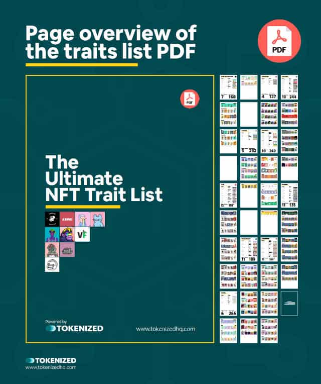 Infographic showing a page overview of the NFT traits list PDF guide.