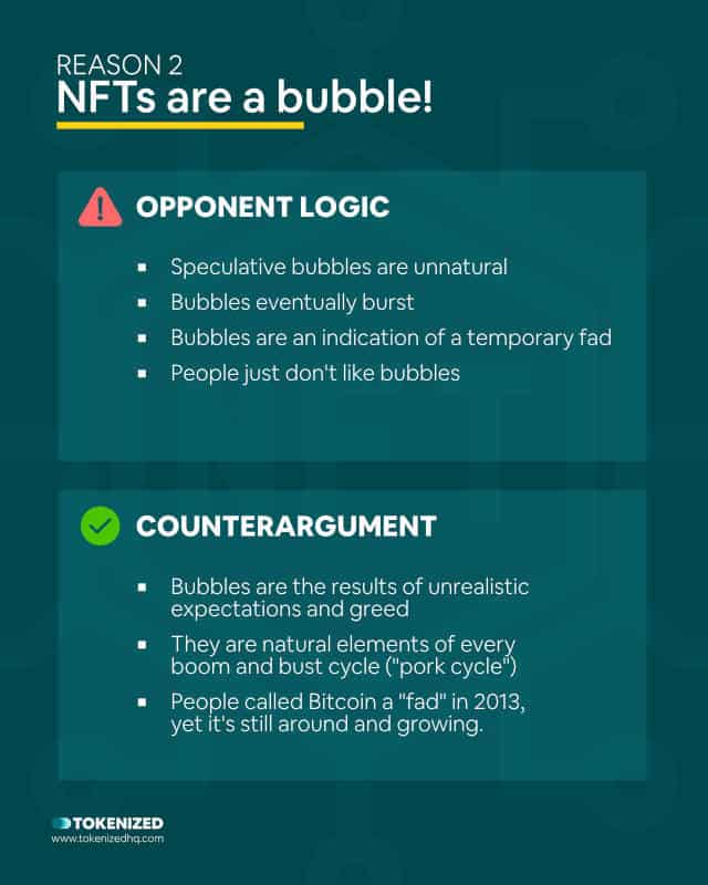 Infographich with both sides of the debate: Why do people hate NFTs – Reason 2