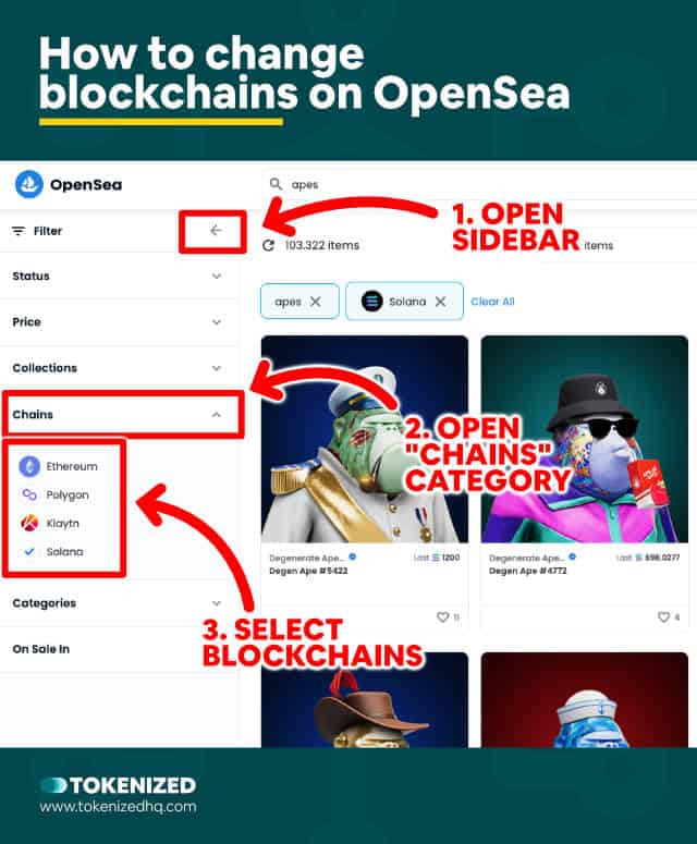 Infographic explaining how to change blockchains on OpenSea.