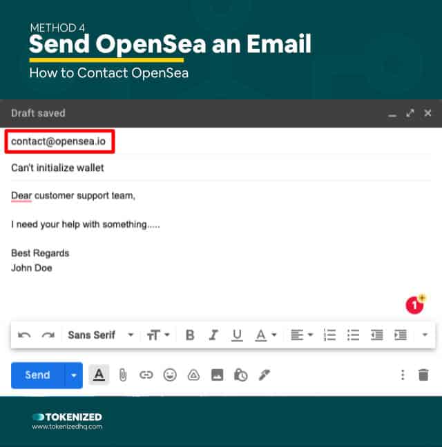 Infographic explaining how to send contact OpenSea via email.