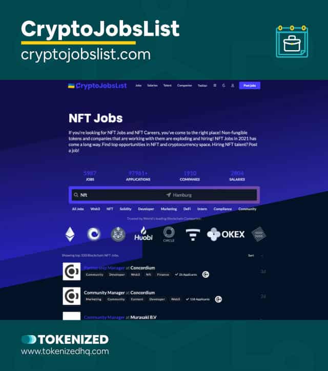 Screenshot of the CryptoJobsList website from our list of NFT jobs boards.