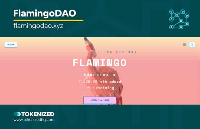 Screenshot of the FlamingoDAO website from our list of DAOs.