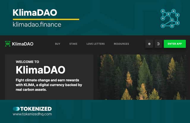 Screenshot of the KlimaDAO website from our list of DAOs.
