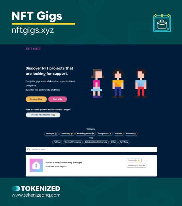 Screenshot of the NFT Gigs website from our list of NFT jobs boards.