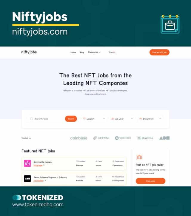 Screenshot of the Niftyjobs website from our list of NFT jobs boards.