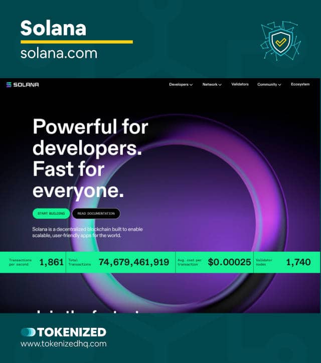 Screenshot of the Solana blockchain website.