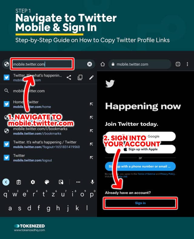 Step-by-step guide explaining how to copy Twitter profile links via the browser – Step 1
