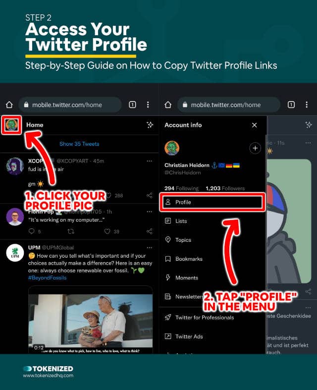 Step-by-step guide explaining how to copy Twitter profile links via the browser – Step 2