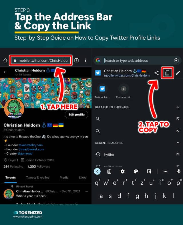 Step-by-step guide explaining how to copy Twitter profile links via the browser – Step 3