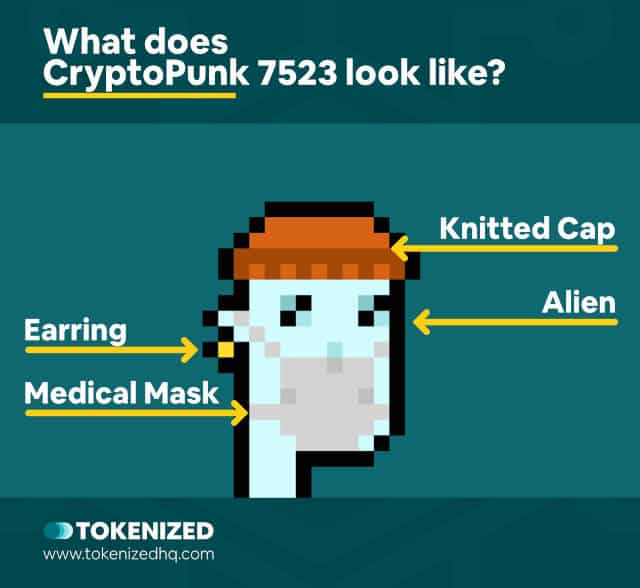 Infographic showing what CryptoPunk 7523 looks like.