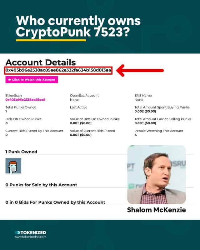 Infographic showing who currently owns CryptoPunk 7523.