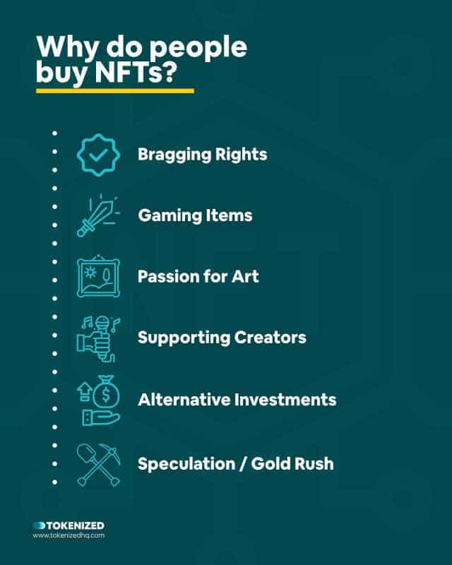 Infographic listing reasons why people buy NFTs.