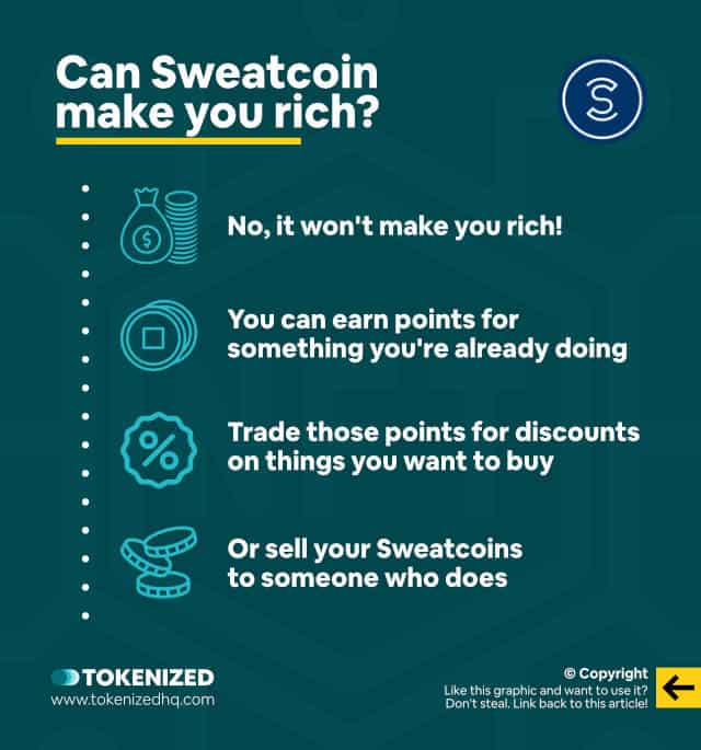 Infographic explaining that Sweatcoin can't actually make you rich.