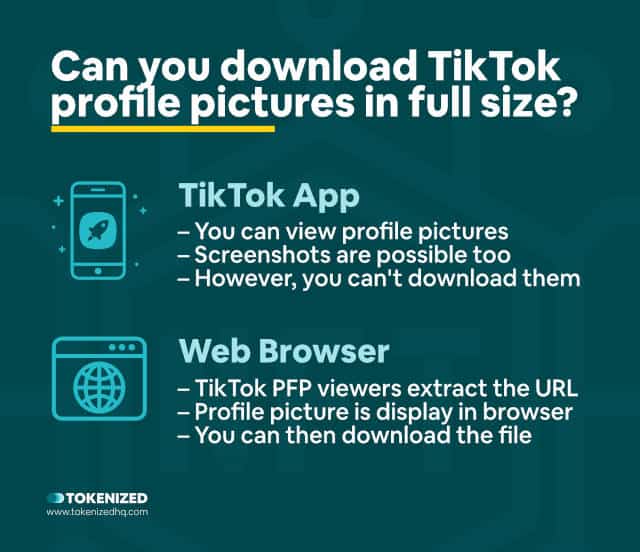 Infographic explaining that you can't download TikTok profile pictures from within the TikTok app.