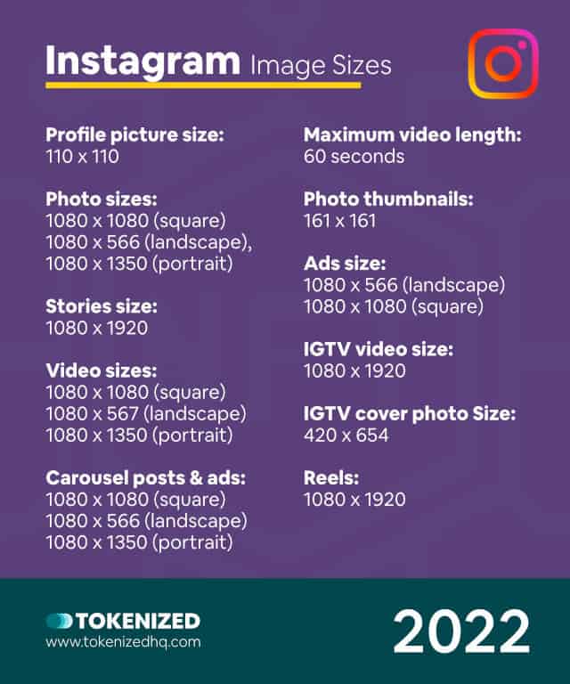 Cheat Sheet: Infographic showing an overview of all Instagram image sizes in 2022.