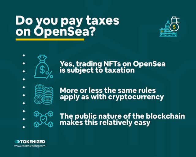 Infographic explaining that you need to pay taxes on OpenSea trading.