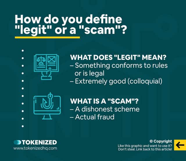 Infographic explaining how you define "legit" or a "scam".