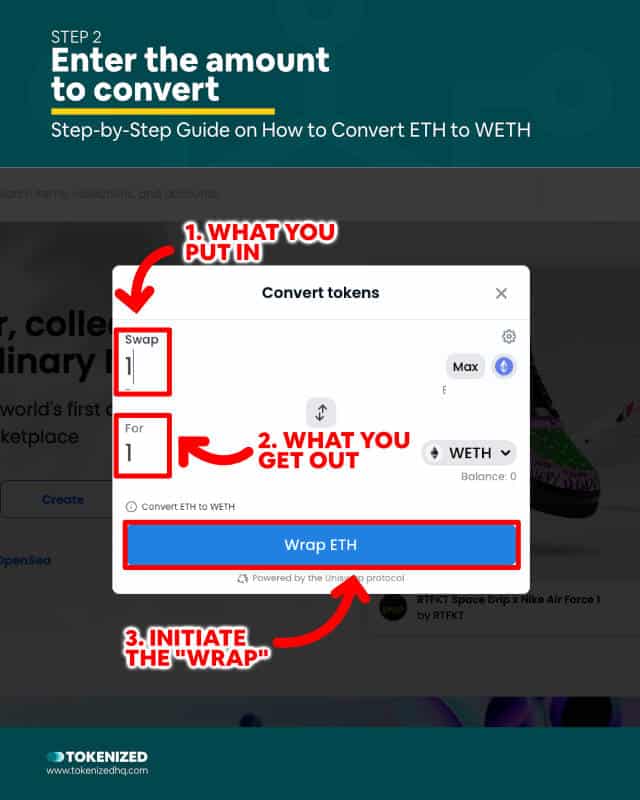 Step-by-step guide on How to Convert ETH to OpenSea WETH – Step 2