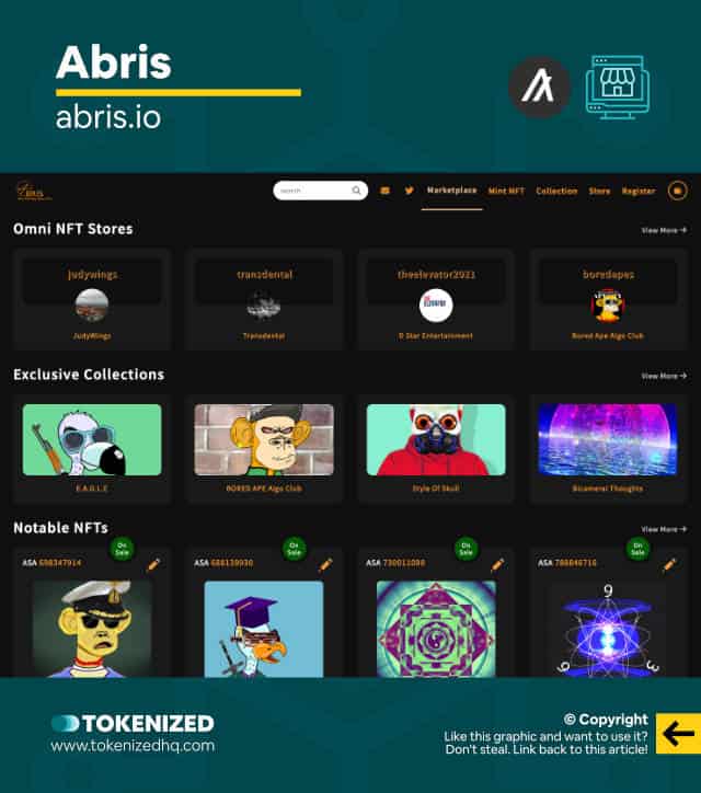 Screenshot of the Abris Algorand NFT marketplace website.