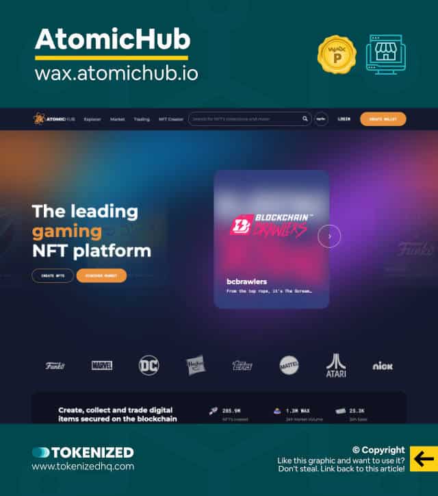 Screenshot of the AtomicHub WAX NFT marketplace website.