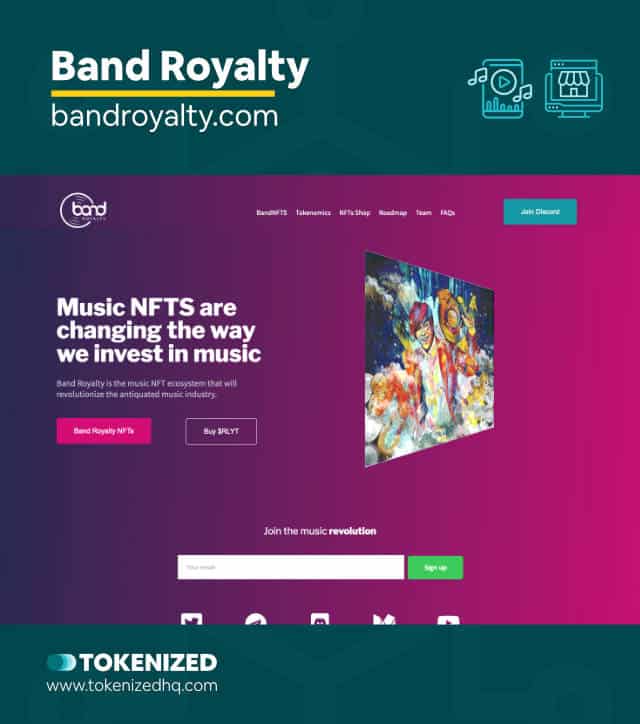 Screenshot of the Brand Royalty NFT music marketplace website.