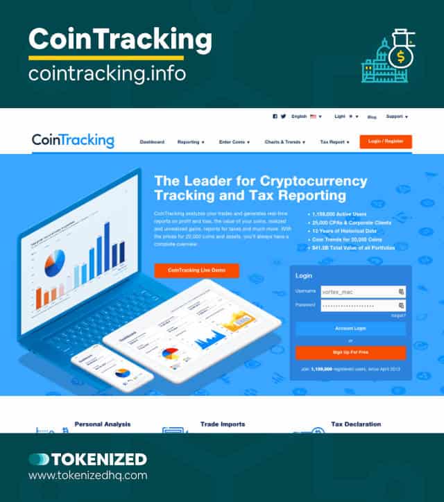 Screenshot of the CoinTracking NFT taxes tool website.