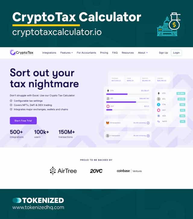 Screenshot of the CryptoTax Calculator OpenSea taxes tool website.