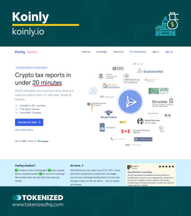 Screenshot of the Koinly NFT taxes tool website.