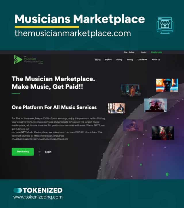 Screenshot of the Musicians Marketplace NFT marketplace for music.