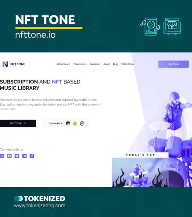 Screenshot of the NFT TONE music NFT marketplace website.