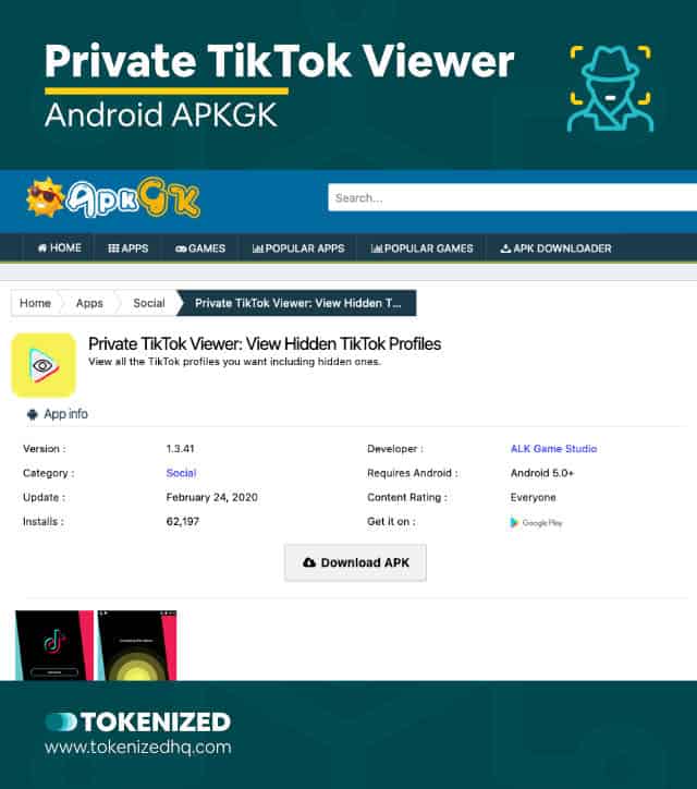 Screenshot of the Private TikTok Viewer Android APK website.