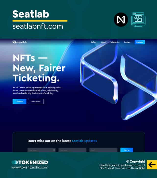 Screenshot of the Seatlab NEAR NFT marketplace website for event ticketing.