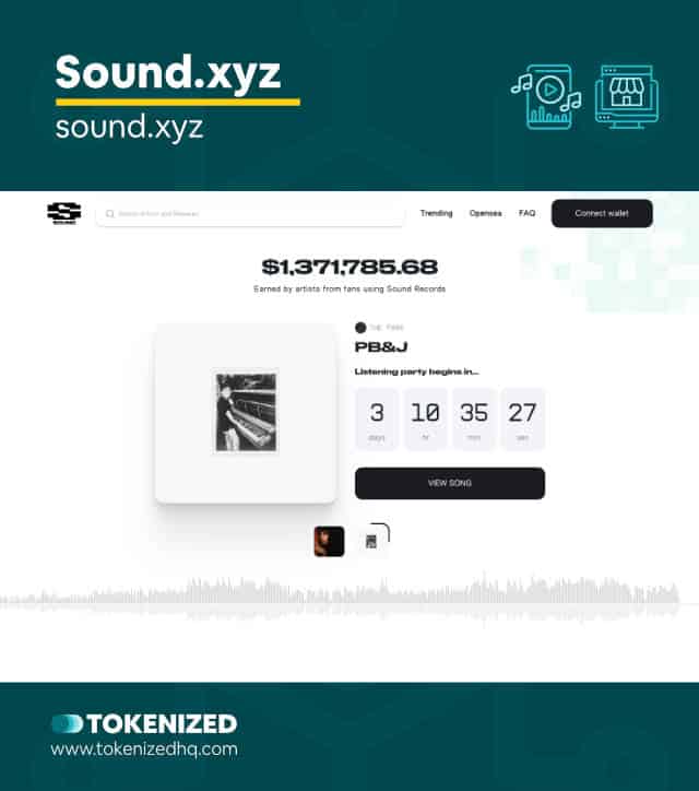 Screenshot of the Sound.xyz NFT music marketplace website.