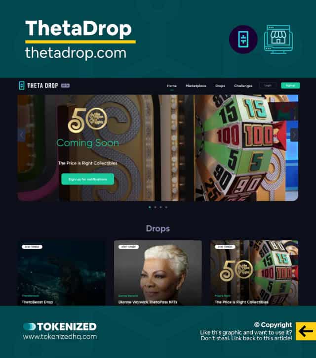 Screenshot of the ThetaDrop Theta NFT marketplace website.