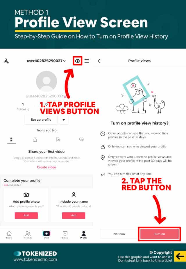 Step-by-step guide explaining how to turn the Profile View History on – Method 1